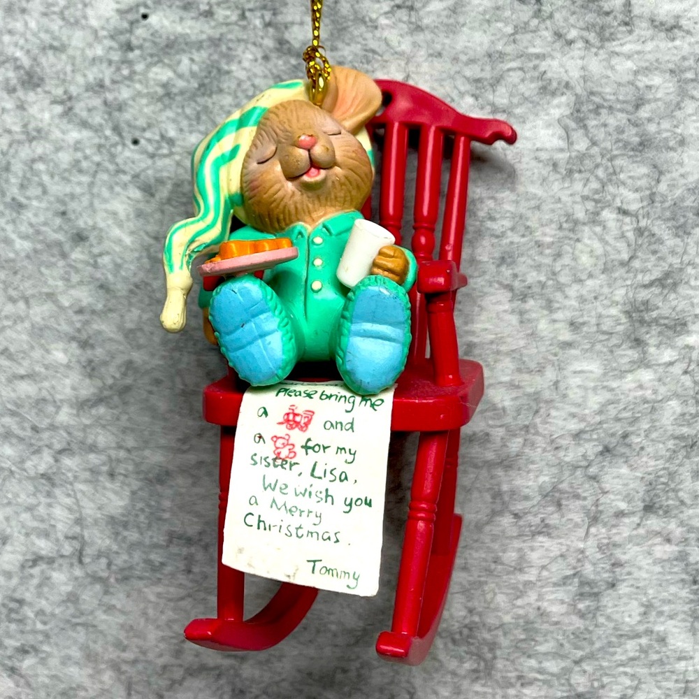 VTG 1993 Lustre Fame Christmas Ornament - sleeping mouse in rocking chair